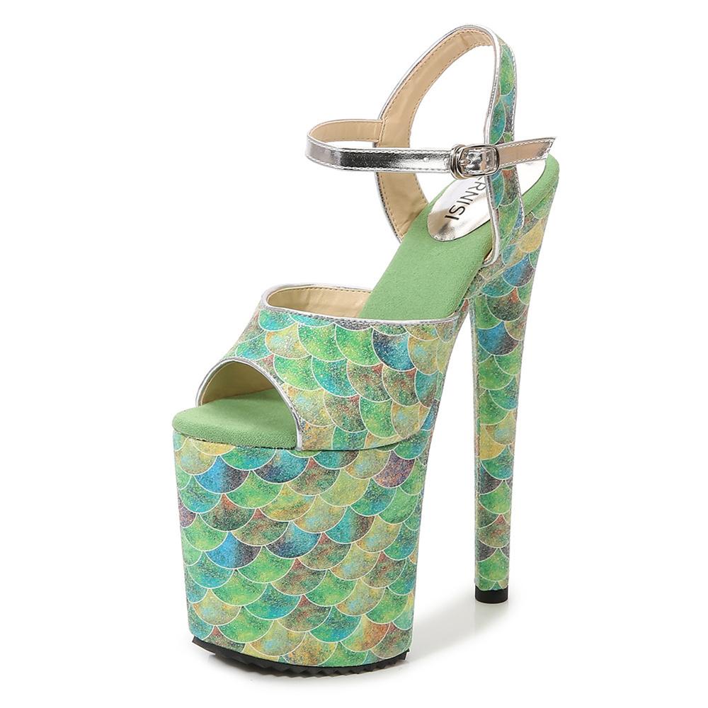 Босоножки на каблуках 20 см с принтом в китайском стиле, новые женские туфли на толстой подошве для ночного клуба, туфли на шесте для танцев на пилоне, модельные туфли для подиума, 2024 г.