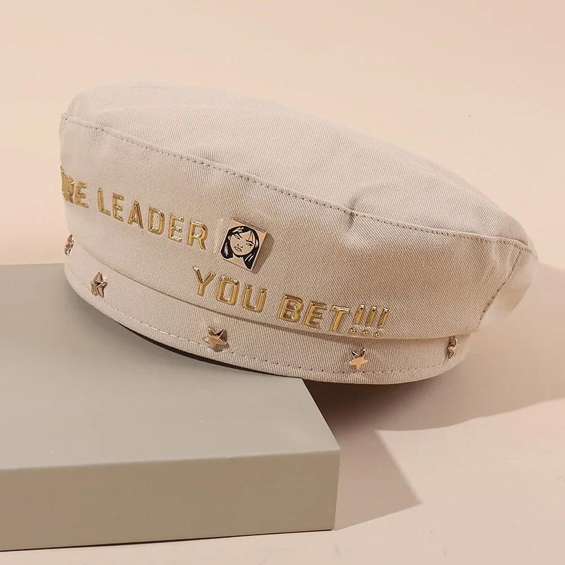 Берет с золотой буквой, женская британская шляпа, японский берет, шляпа художника, береты, шляпа газетчика