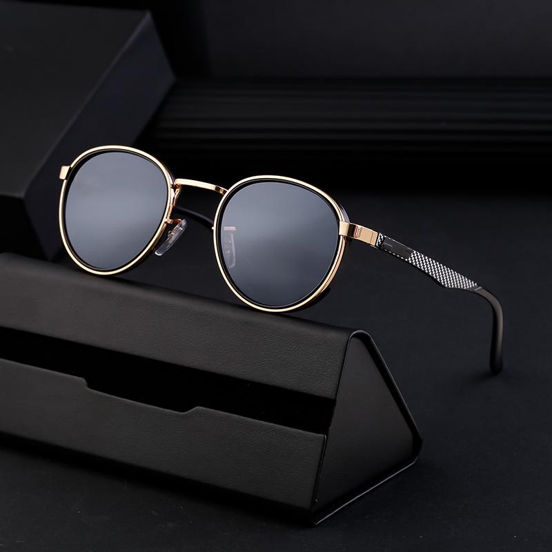 Men's High-End Round Frame Retro Metal Sunglasses - European & American Punk Style, Full-Rim Sun Protection Glasses