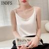 INDFS Women's Fashion Casual Summer Spring Solid Color Print Sleeveless V-Neck Blouses & Shirts