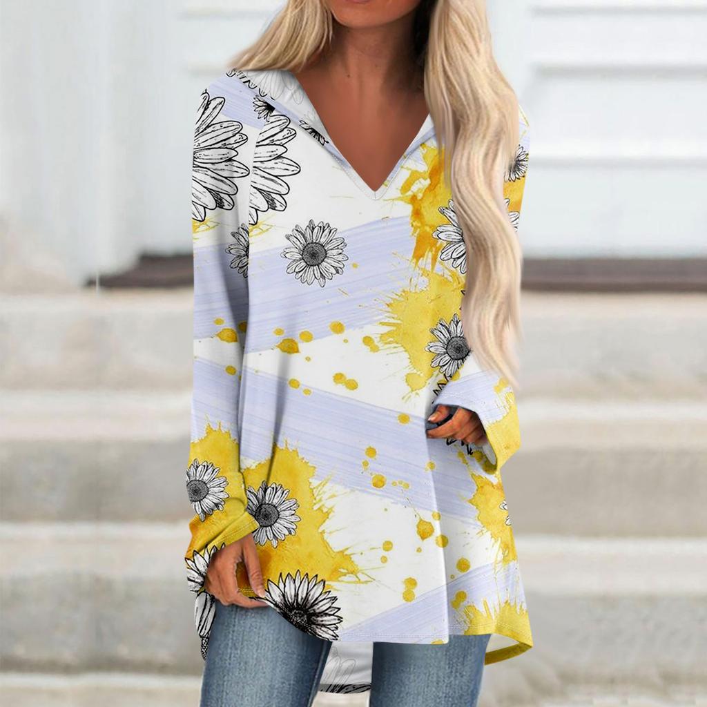 Женские свободные топы с V-образным вырезом и капюшоном с длинными рукавами, повседневные топы, домашние пижамы для отдыха, топы