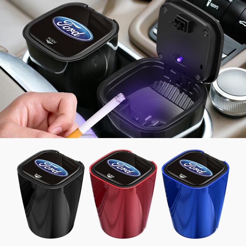 Car Ashtray Smokeless Storage Box with LED Light Sticker for Ford Focus 2 3 MK2 MK3 Fiesta Ranger Mondeo Fusion Kuga Accessories