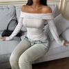 New Autumn Light Gray Slim Hot Girl One-shoulder Long-sleeved T-shirt Top for Women