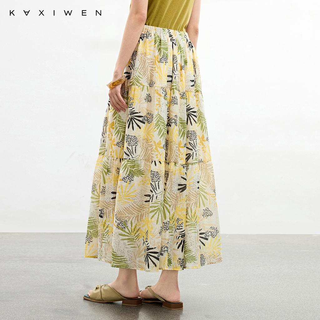 Qianwen Vacation Style Printed Half Skirt