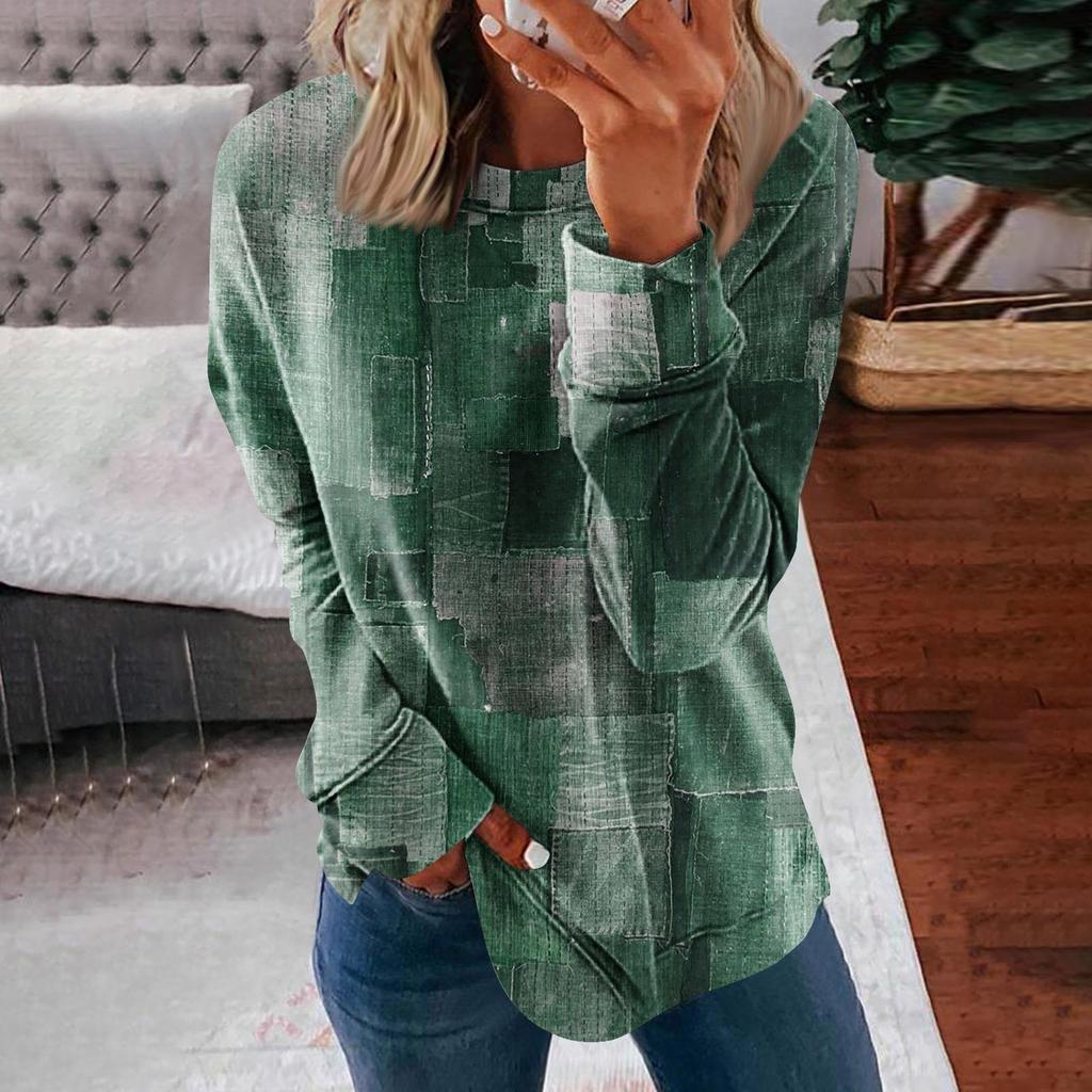 Женские топы с круглым вырезом, хлопковая женская повседневная модная блузка с длинным рукавом и круглым вырезом с цветочным принтом, пуловер