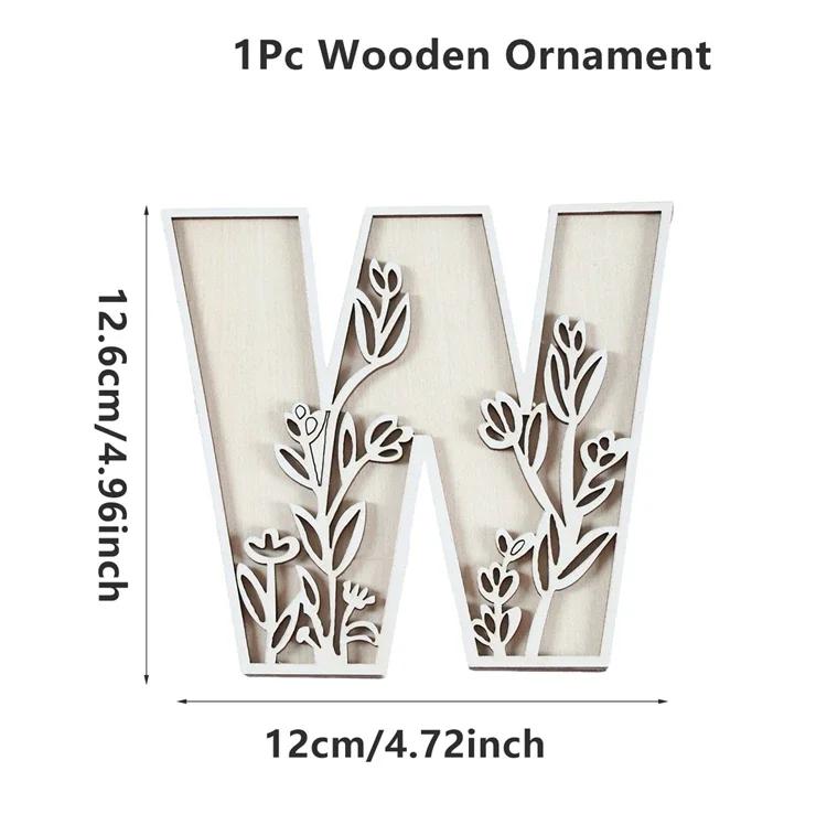 Wooden Alphabet Letters Wall Decor Set Engraved Floral Pattern Home Craft Ornaments Elegant Display for Living Room