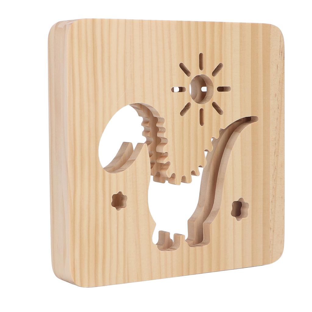 Лампа с резьбой по дереву с рисунком динозавра, теплый белый свет, питание от USB, 3D-деревянная лампа из сосны, ночник