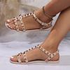 Fashion 2024 Summer Fashion New Sexy Large Size Flat Square Toe Popular Rivet Buckle Comfortable Solid Color Women's Slippers Sandals