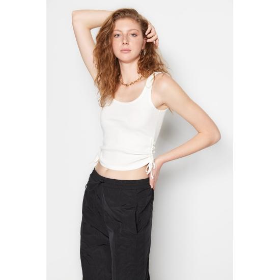 Эластичный вязаный трикотажный трикотажный майка в рубчик с вырезом у бассейна