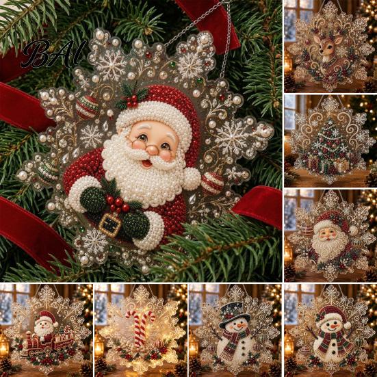 Christmas Craft Kits for Adults Faux Pearl Painting Suncatcher Art Kit, Acrylic Snowflake Shape Board Handmade Tree Decor with Lace Edge, 3D