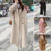 Женское пальто, двубортное стильное теплое пальто с лацканами средней длины, зимнее пальто с двойными карманами, женские аксессуары