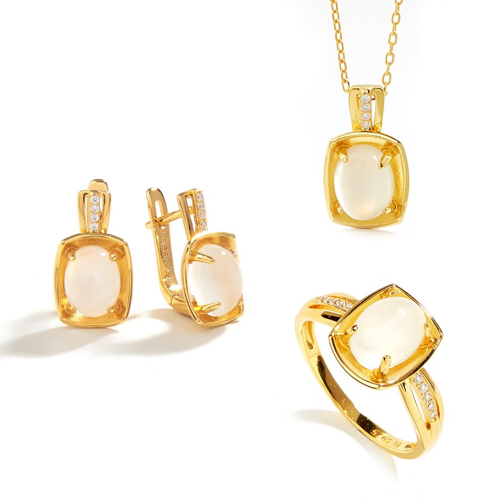 Комплект украшений из натурального белого лунного камня, овальные серьги 7*9 мм, кольцо, настоящий драгоценный камень, серебро 925 пробы, изысканные ювелирные изделия для женщин