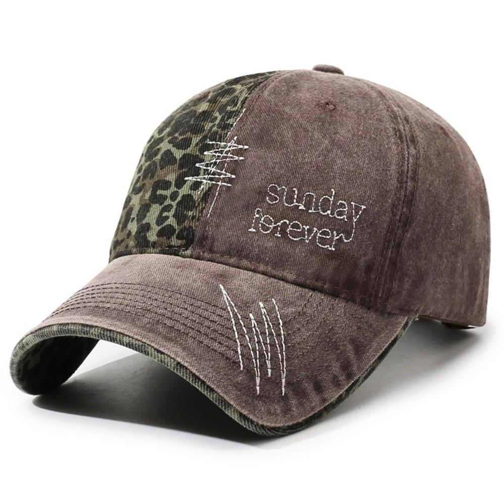 Sunday Foreve Embroidered Leopard Patchwork Baseball Cap Distressed Hip Hop Peaked Cap Washed Cotton Sunscreen Trucker Hat