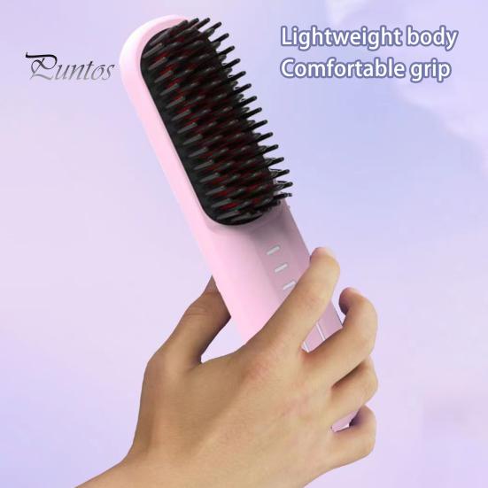 Беспроводная щетка-выпрямитель для волос 3 температуры Быстрый нагрев Перезаряжаемая от USB Дорожная портативная горячая щетка Электрическая пушистая укладка вьющихся волос Распутывание волос