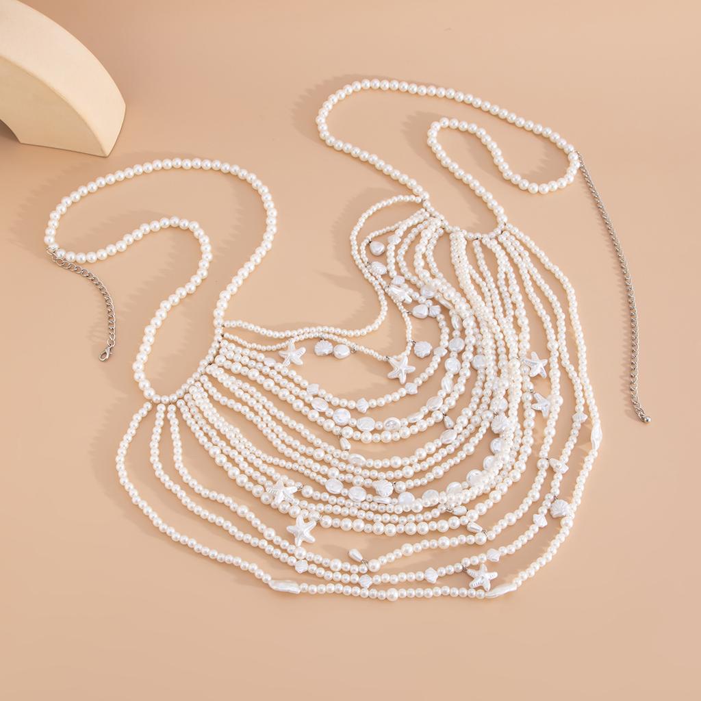 Holiday Style Starfish Scallop Pendant Waist Necklace Sexy Bikini Pearl Braided Body Necklace