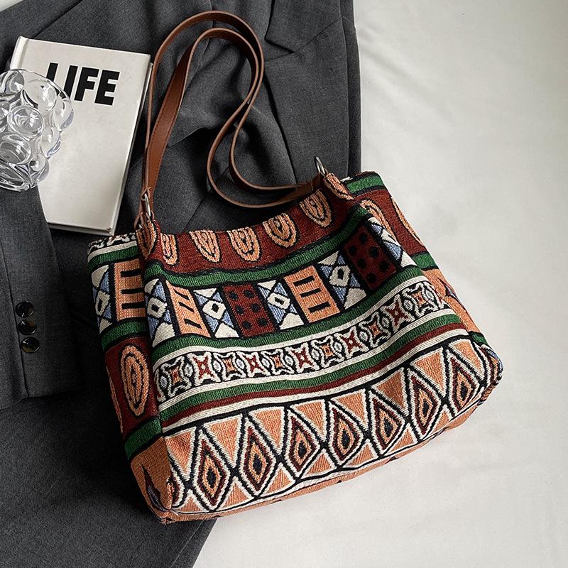 Большая вместительная сумка для женщин, новая модная женская сумка для поездок на работу, сумка-тоут в национальном стиле, холщовая сумка на одно плечо для женщин
