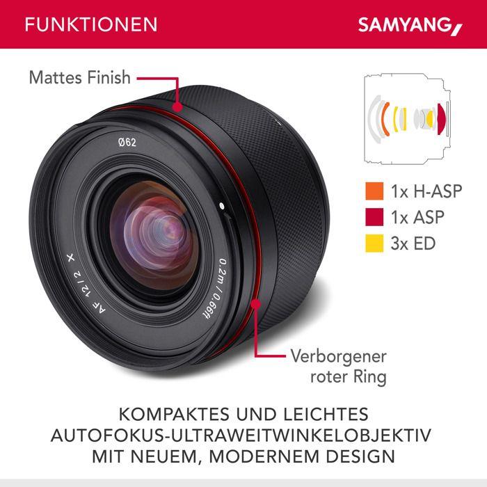 Focale fixe samyang objectif af 12mm f/2 compatible avec fuji x