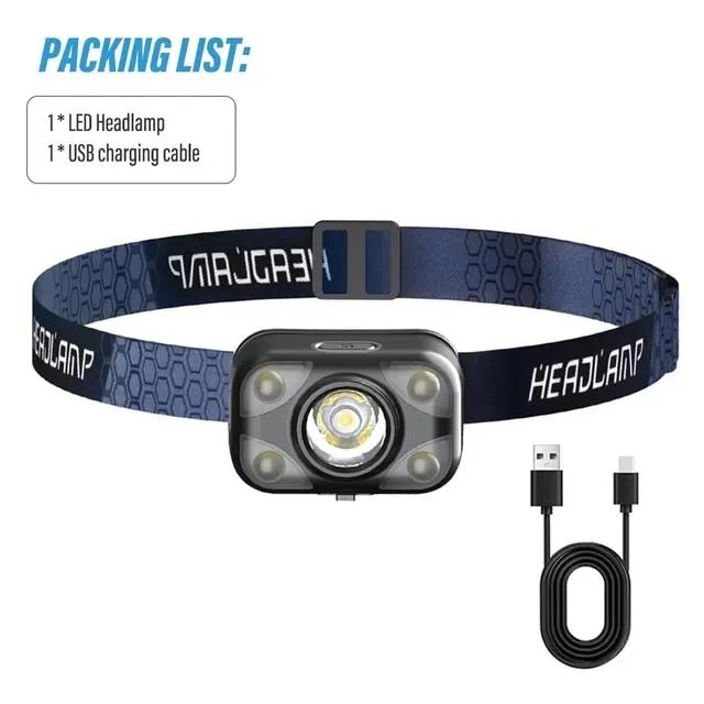 Multifunctional COB LED Sensor Headlamp Built-in Battery USB Rechargeable Fishing Headlight Outdoor Camping Emergency Head Lamp