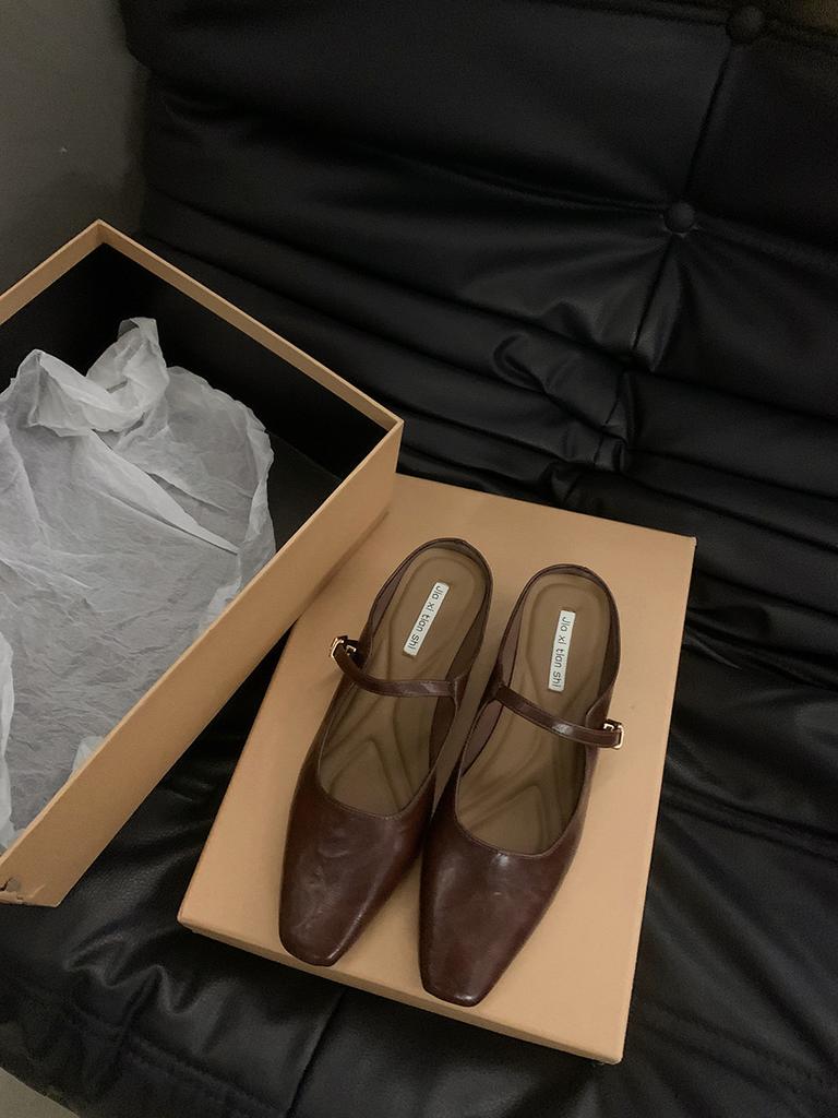 Silver Low-heeled Lazy Bag Head Half Slippers Women's Shoes Wear 2025 New Spring and Summer Half-support Single Shoes