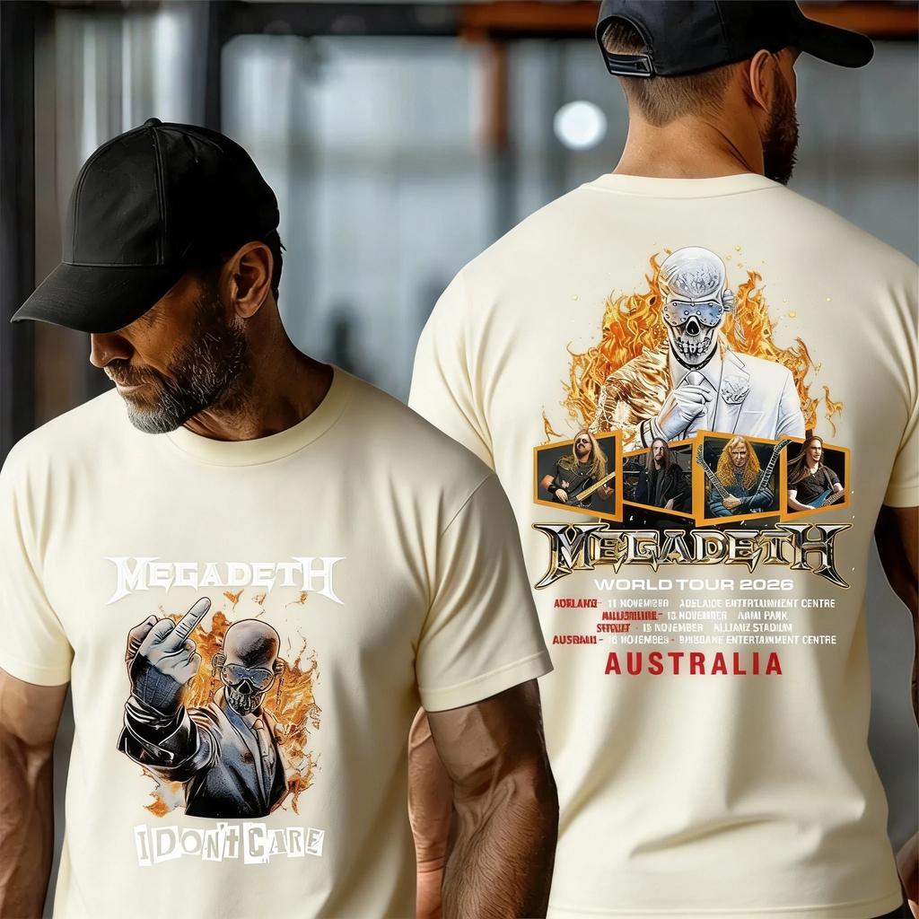 Летняя модная футболка 2026 Мужская Женская Винтажный Топ Megadeth Мировой Тур 2026 Австралия с Датами Тура Футболка Мерч с Концерта Удобная Ретро Футболка Y2k
