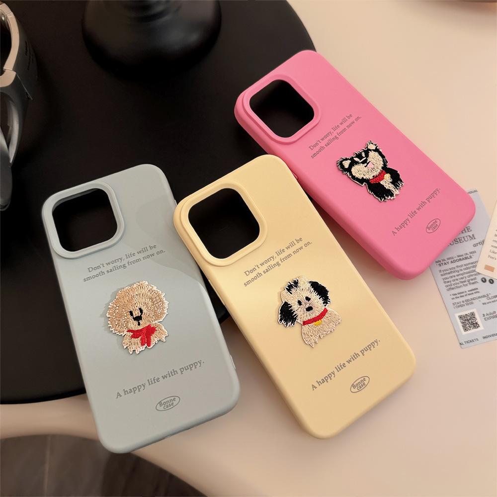 Embroidered puppy iphone16Mobile phone shell for iphone15Applicable13Soft12Silicone143D Cartoon17promax