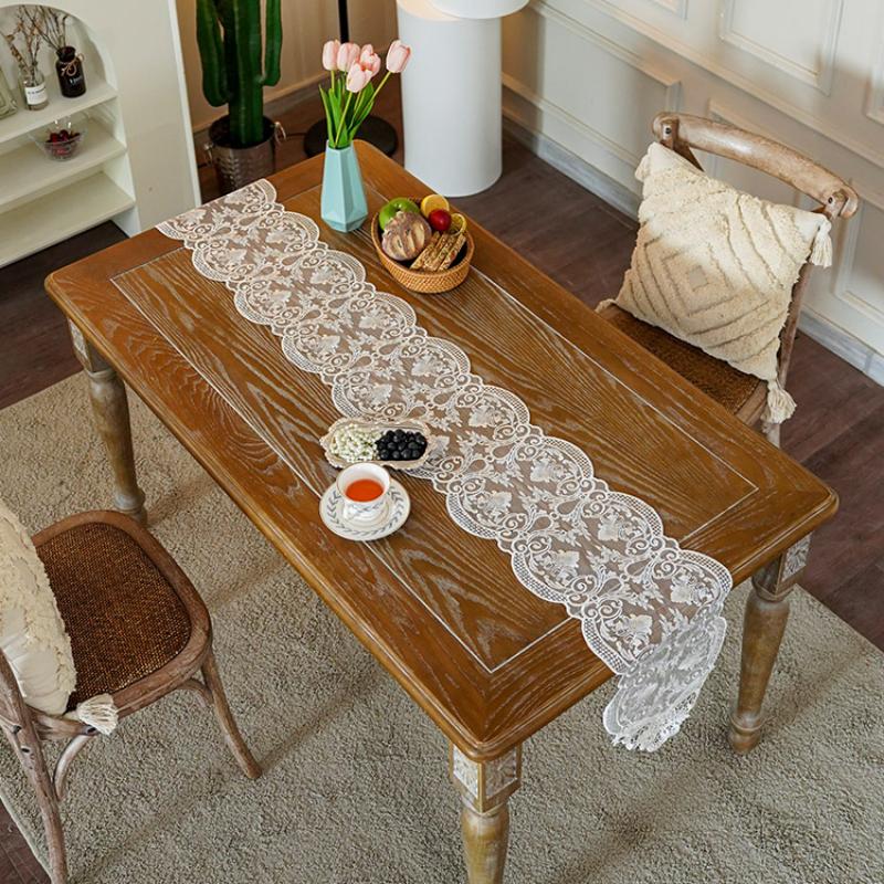 Новый кружевной настольный флаг, пыленепроницаемая вышивка, элитная скатерть для чайного стола, ТВ-шкаф, длинный настольный флаг, белый минималистичный современный настольный флаг