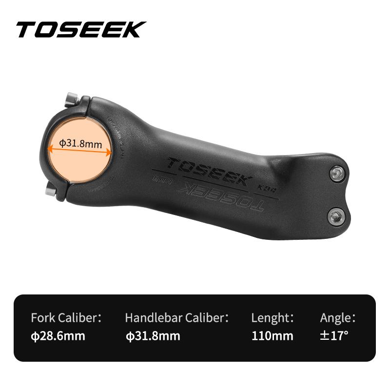 TOSEEK T700 Carbon Fiber Road Mountain Gravel Bike Stems 31.8mm Handlebar Clamp 28.6mm Steerer Clamp 6/17 Degree Bicycle Stem