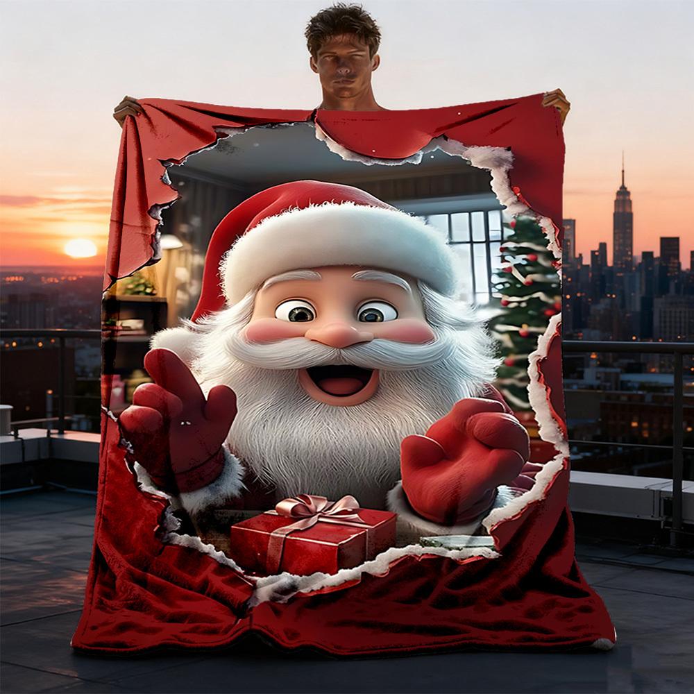 1pc Christmas Santa Claus Outdoor Flannel Blanket Soft All Season Polyester Throw , Perfect for Picnics & Travel , Picnic Accessory