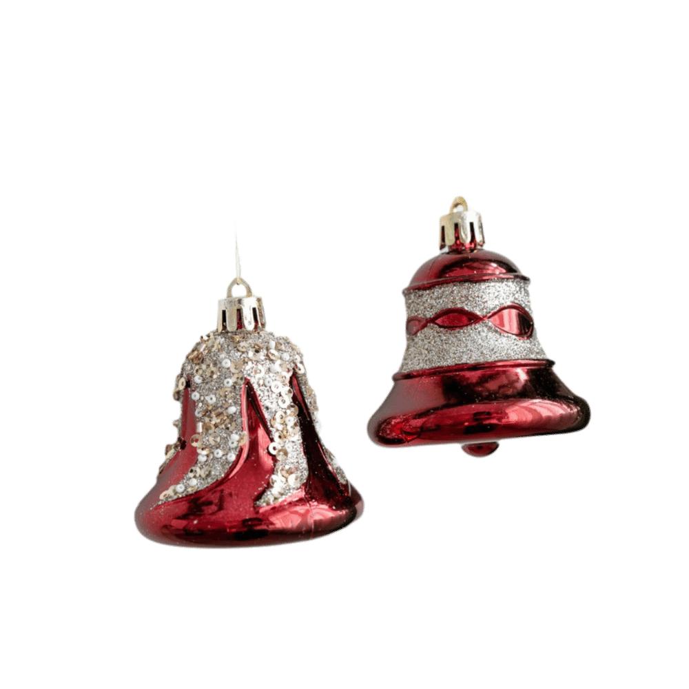Red Painted Christmas Hanging Ornaments Bell Shape Irregular Design Small Pendants Bright Color Donut Shape