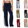 Women's Striped Side Loose Pants, Casual Waist Cinched Slanted Pocket Loose Pants