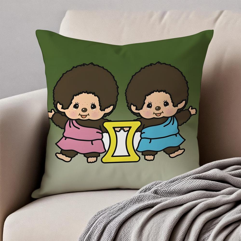 Cartoon MMonchhichis Cushion Cover Pillowcase Antidustmite Invisible Zipper Short Plush Sofa Cushion