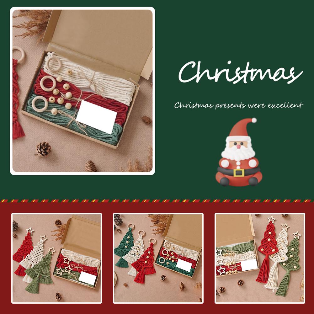 3Pcs Christmas Tree DIY Macrame Kit, Christmas Macrame Woven Boho Christmas Tree Decorative Hanging Ornaments Kits for Beginners