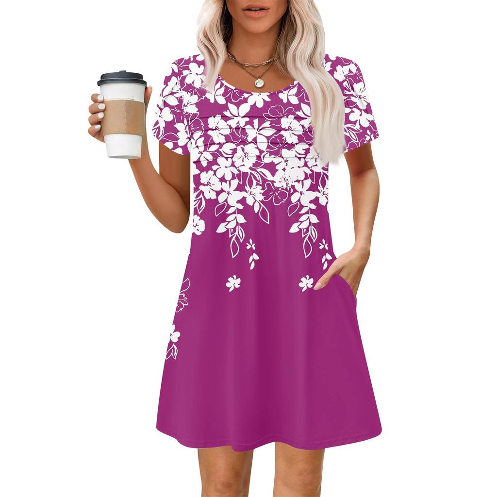 Women's Summer Casual Petal Slim Stripe Pleated Solid Color Dresses