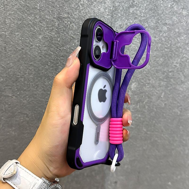 Luxury Magsafe Transparent With Lanyard Phone Case For 11 12 13 14 15 16 Pro Max Plus Magnetic Bumper Back Cover