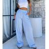 Spring Summer Beach Striped Pant Casual Trousers Women Solid Color Elastic Waist Long Pants