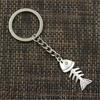 Fashion 30mm Key Ring Metal Key Chain Keychain Jewelry Antique   Plated Fish Bone 35x13mm Pendant