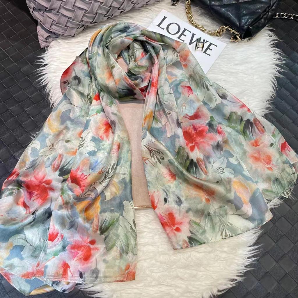 Белый 100% Шелковый Шарф Женские Шарфы Bufandas Летние Пляжные Шали Foulard Осень Зима Цветочный Дизайн Длинные Шарфы на Шею Хиджабы