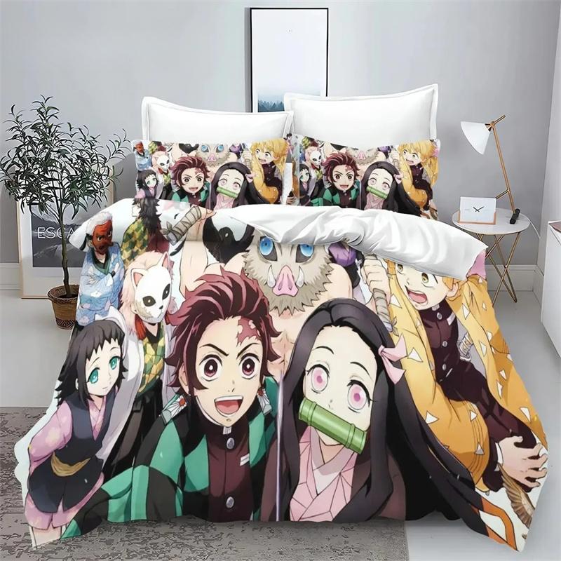 Demon Slayer Kimetsu No Yaiba Kamado Nezuko Anime 100% Polyester Bedding Set Duvet Cover Set Printed Cartoon Home Decor