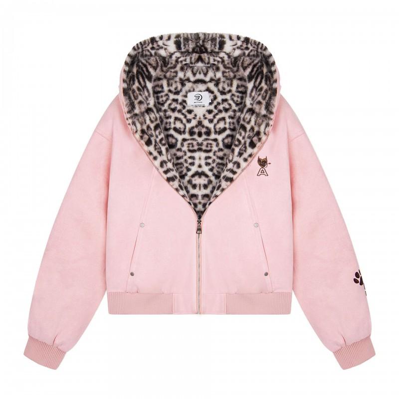 Winter Cotton Coat Men Loose Fit Leopard Print Hooded Thickened Casual Style