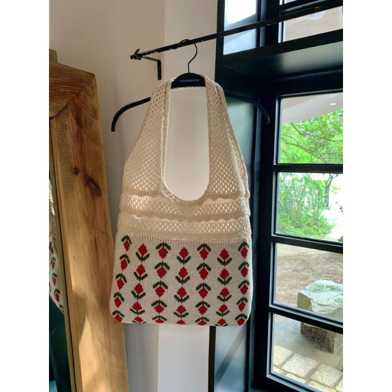 Knit Bag Vintage Mesh Hollowed Out Women's Shoulder Bag Woven Bag Tote
