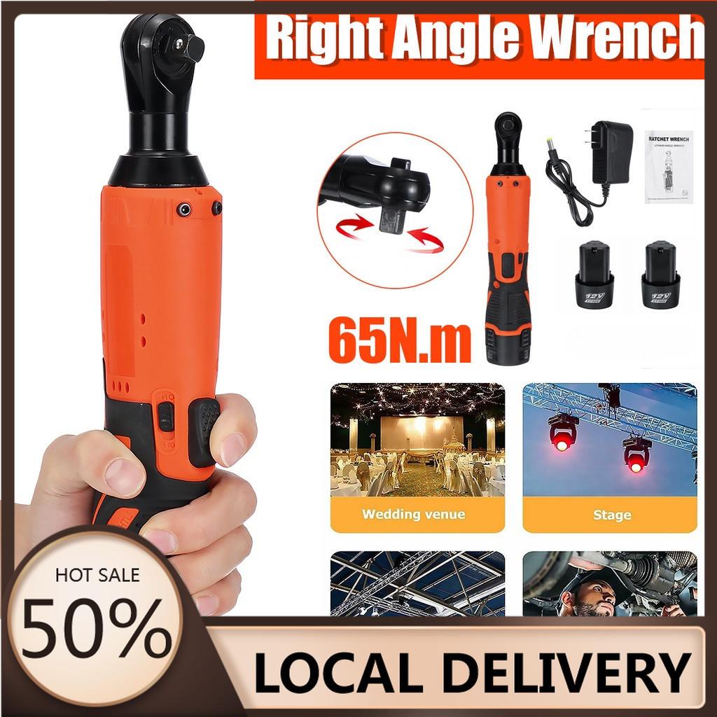 12V Cordless Ratchet Right Angle Wrench 3/8INCHES 65Nm Angle Wrench Tool Impact Power Tool with 2 Battery