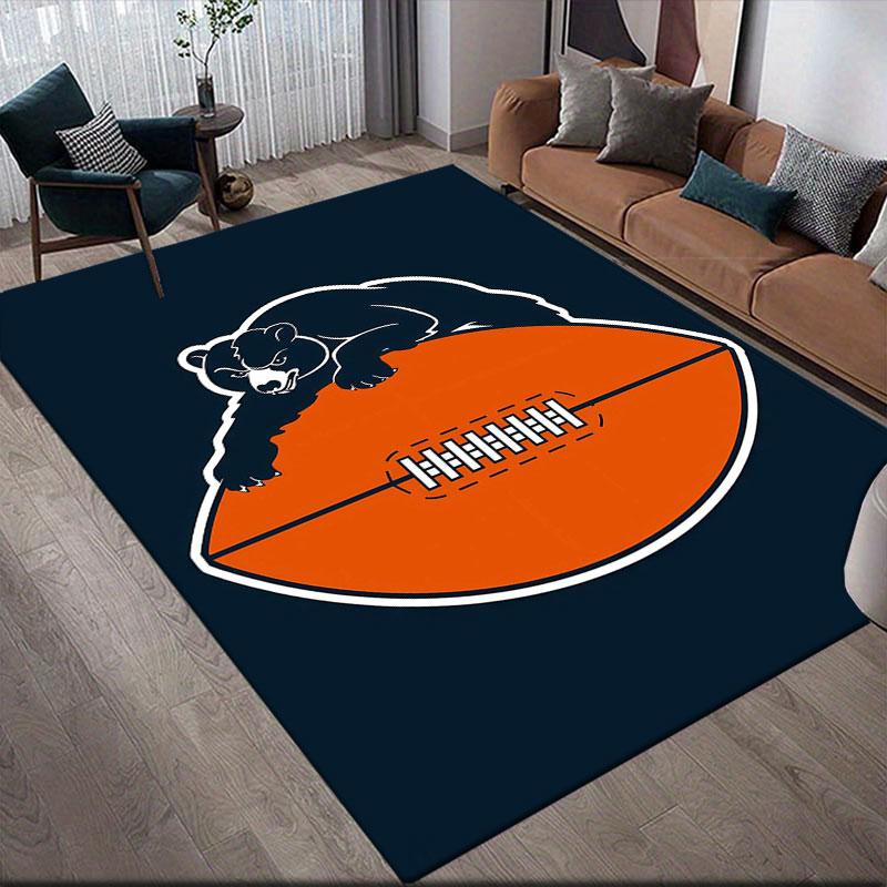 Chicago Bears Printed Carpet, Home Sofa Decoration for Living Room & Bedroom, Non‑Slip Play Flannel Floor Mat for Game Room