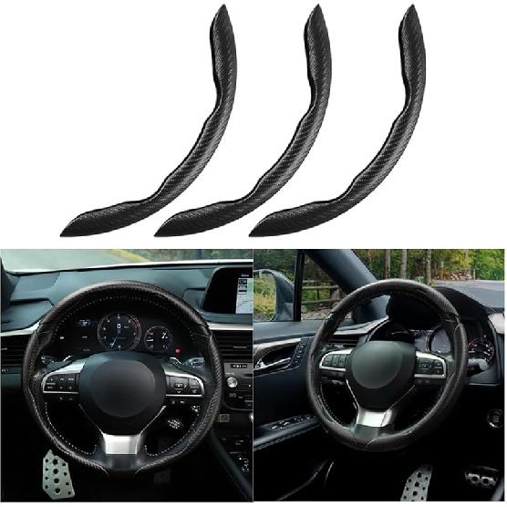 Mandark 3PCS Carbon Fiber Car Steering Wheel Cover, Anti-Skid Leather Vehicle Segmented Steer Wheel Protector, Auto Interior Protection Guard