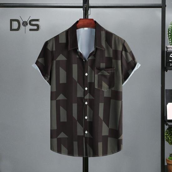 Мужская летняя пляжная рубашка с цветочным принтом и лацканами, свободный мягкий однобортный нагрудный карман с короткими рукавами, гавайский топ средней длины для отпуска