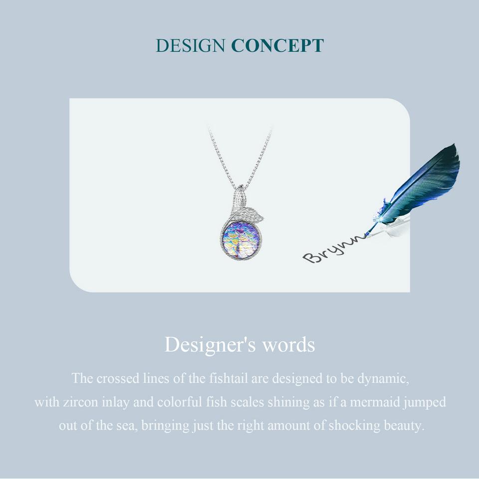 BAMOER 925 Sterling Silver Mermaid Fishtail Pendant Necklace Colorful Fish Scales Neck Chain for Women Fine Jewelry Gift