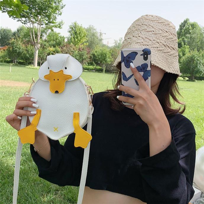 Women Duck Shape Bag Crossbody Female Soft PU Leather Shoulder Bag Girls Cute Cartoon Duck Handbags and Purses
