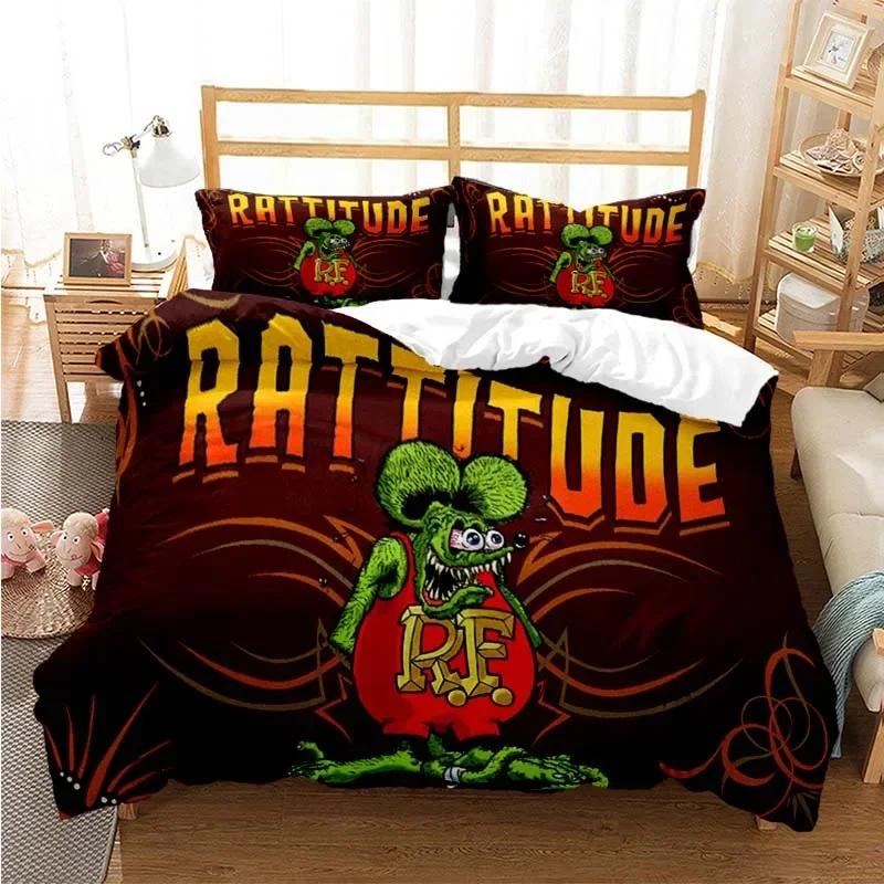 Cartoon Rat Fink Comfortable Duvet Quilt Cover Pillowcase Bedding Set Children Bedroom Decoration Home Textile