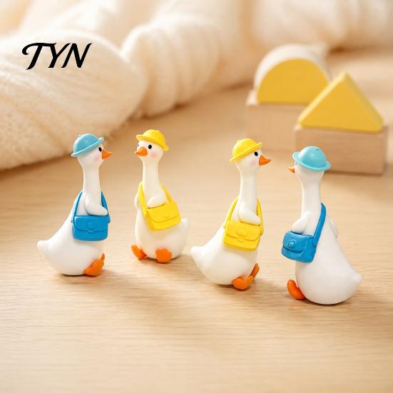 Car Dashboard Decorations 4Pcs Mini Goose Figurines, Miniature Geese Statues with Hat & Bag, Tiny Resin Animal Desk Accessories for Office