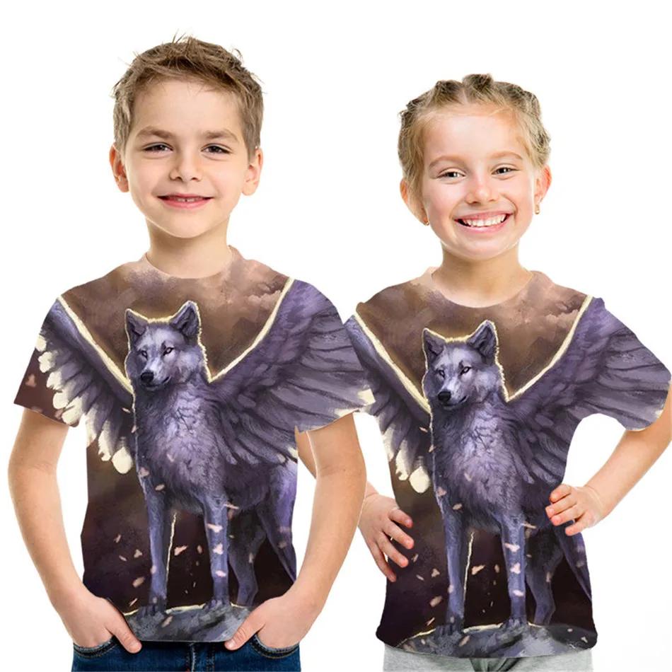 Summer Children Space Galaxy 3D T Shirt Angel Animal Lion Tiger Wolf Leopard Printed Boys Girls T-shirt Kids Fashion Tshirt Tops