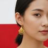 1 pair Zinc Zinc Alloy Thai Golden Eardrops Luxury Peacock Earrings Fan Shaped Tassel Earrings  Bride